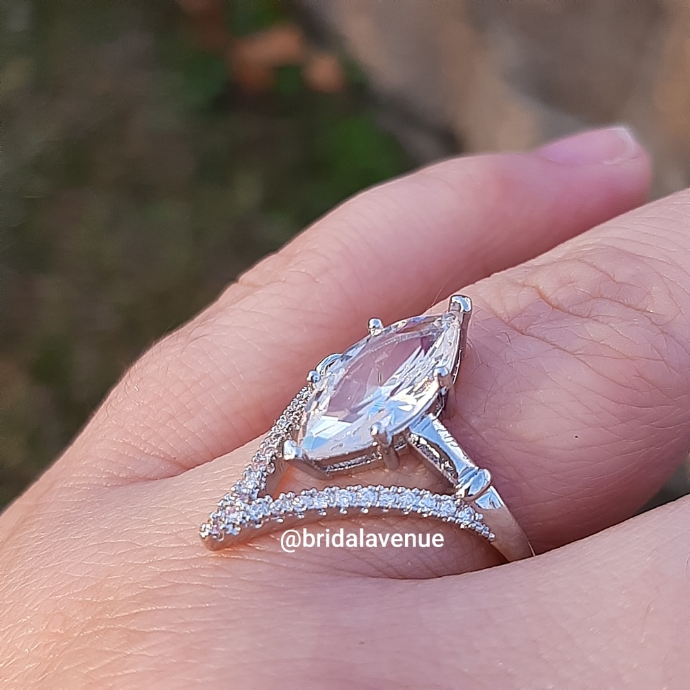 Silver White Sapphire Marquise Ring - Picture 6 of 7